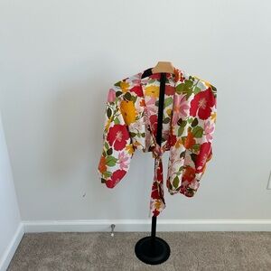vestique Floral Tie-Front Blouse in White, Red, Pink, Yellow & Green